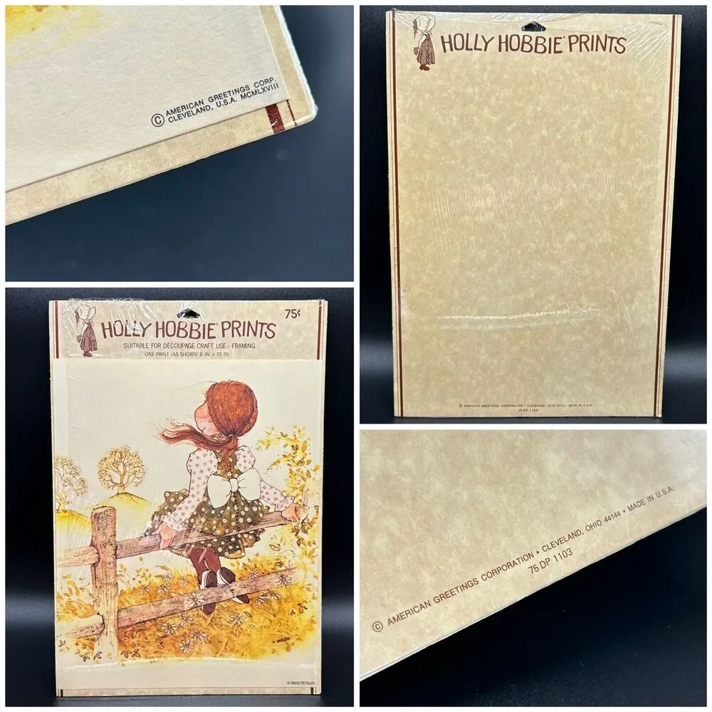 Holly Hobbie 3 Decals & 1 Decoupage Print American Greetings Paper Craft